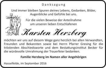 Traueranzeige von Karsten Herzberg  von Magdeburger Volksstimme