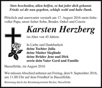 Traueranzeige von Karsten Herzberg  von Magdeburger Volksstimme