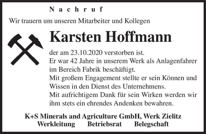  Traueranzeige für Karsten Hoffmann  vom 14.11.2020 aus Magdeburger Volksstimme