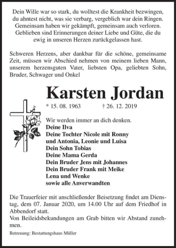 Traueranzeige von Karsten Jordan  von Magdeburger Volksstimme