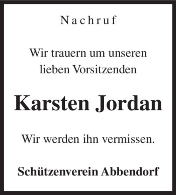 Traueranzeige von Karsten Jordan  von Magdeburger Volksstimme
