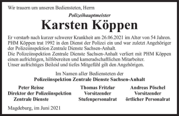 Traueranzeige von Karsten Köppen  von Magdeburger Volksstimme
