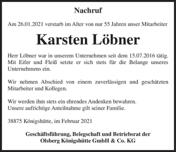 Traueranzeige von Karsten Löbner  von Magdeburger Volksstimme