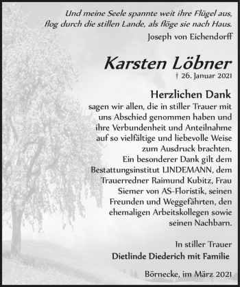 Traueranzeige von Karsten Löbner  von Magdeburger Volksstimme