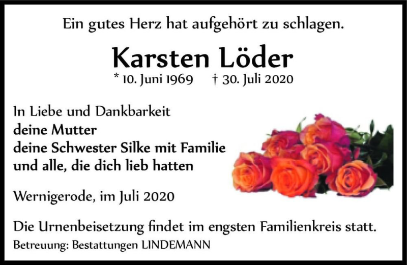  Traueranzeige für Karsten Löder  vom 08.08.2020 aus Magdeburger Volksstimme