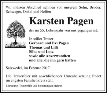 Traueranzeige von Karsten Pagen  von Magdeburger Volksstimme