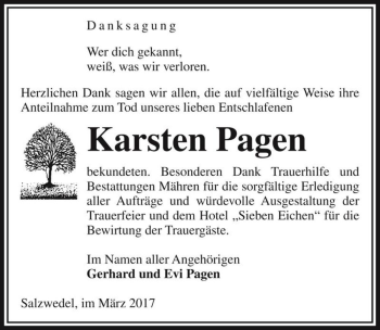Traueranzeige von Karsten Pagen  von Magdeburger Volksstimme