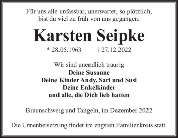 Traueranzeige von Karsten Seipke  von Magdeburger Volksstimme