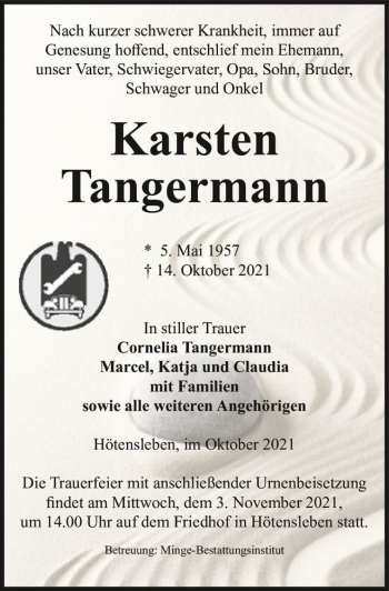 Traueranzeige von Karsten Tangermann  von Magdeburger Volksstimme