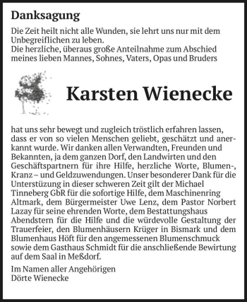 Traueranzeige von Karsten Wienecke  von Magdeburger Volksstimme