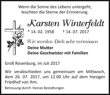 Traueranzeige von Karsten Winterfeldt  von Magdeburger Volksstimme