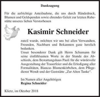 Traueranzeige von Kasimir Schneider  von Magdeburger Volksstimme
