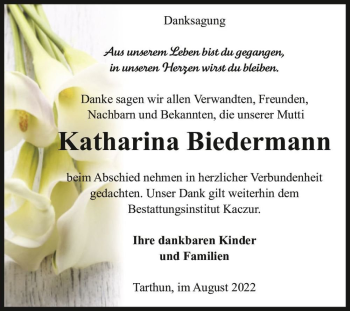 Traueranzeige von Katharina Biedermann  von Magdeburger Volksstimme