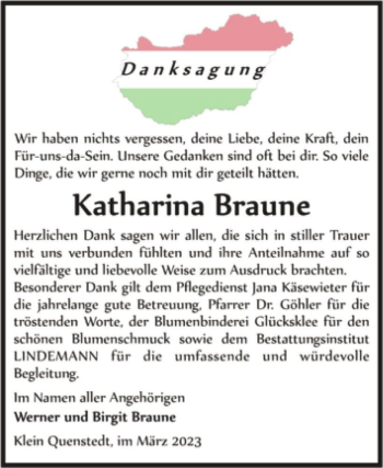 Traueranzeige von Katharina Braune  von Magdeburger Volksstimme