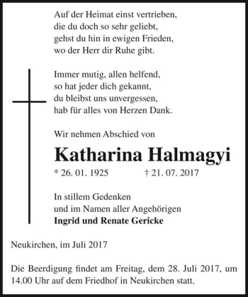 Traueranzeige von Katharina Halmagyi  von Magdeburger Volksstimme