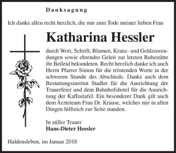 Traueranzeige von Katharina Hessler  von Magdeburger Volksstimme