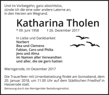 Traueranzeige von Katharina Tholen  von Magdeburger Volksstimme