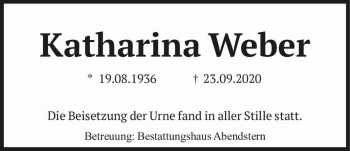 Traueranzeige von Katharina Weber  von Magdeburger Volksstimme