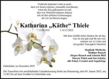 Traueranzeige von Katharina “Käthe“ Thiele  von Magdeburger Volksstimme