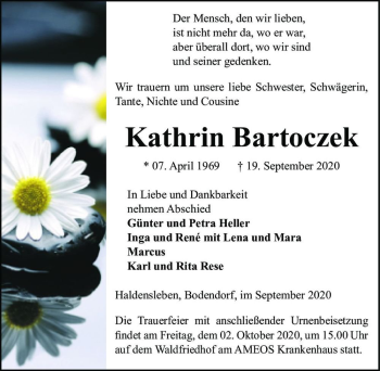 Traueranzeige von Kathrin Bartoczek  von Magdeburger Volksstimme