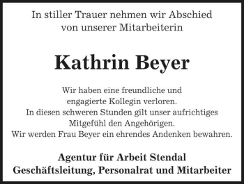 Traueranzeige von Kathrin Beyer  von Magdeburger Volksstimme