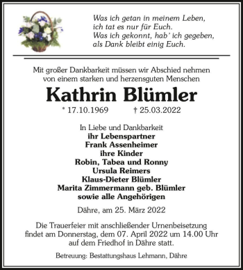 Traueranzeige von Kathrin Blümler  von Magdeburger Volksstimme