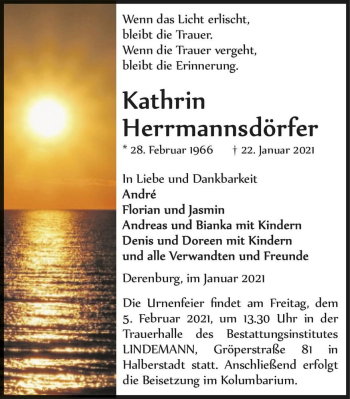 Traueranzeige von Kathrin Herrmannsdörfer  von Magdeburger Volksstimme