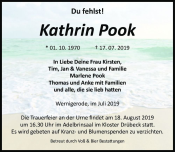 Traueranzeige von Kathrin Pook  von Magdeburger Volksstimme