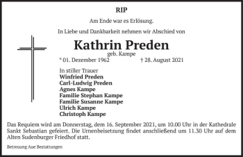 Traueranzeige von Kathrin Preden (geb. Kampe)  von Magdeburger Volksstimme