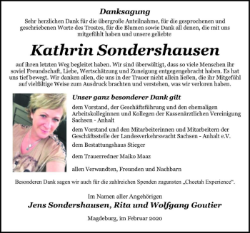 Traueranzeige von Kathrin Sondershausen  von Magdeburger Volksstimme