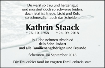 Traueranzeige von Kathrin Staack  von Magdeburger Volksstimme