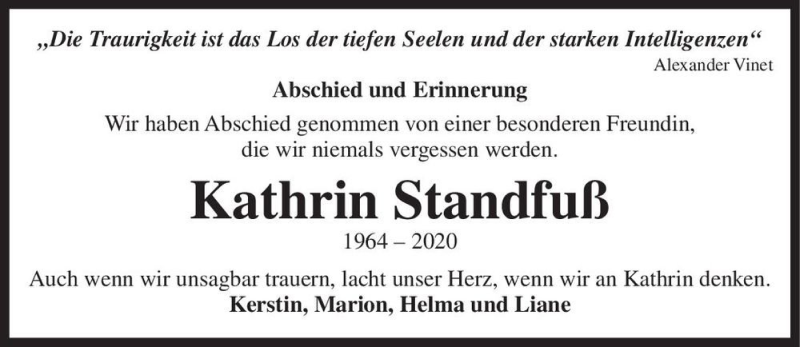  Traueranzeige für Kathrin Standfuß  vom 28.11.2020 aus Magdeburger Volksstimme