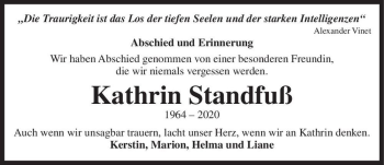 Traueranzeige von Kathrin Standfuß  von Magdeburger Volksstimme