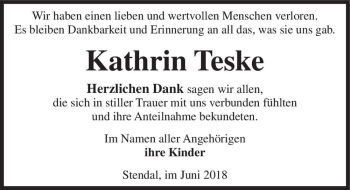 Traueranzeige von Kathrin Teske  von Magdeburger Volksstimme