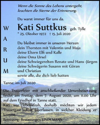 Traueranzeige von Kati Suttkus (geb. Tylle)  von Magdeburger Volksstimme