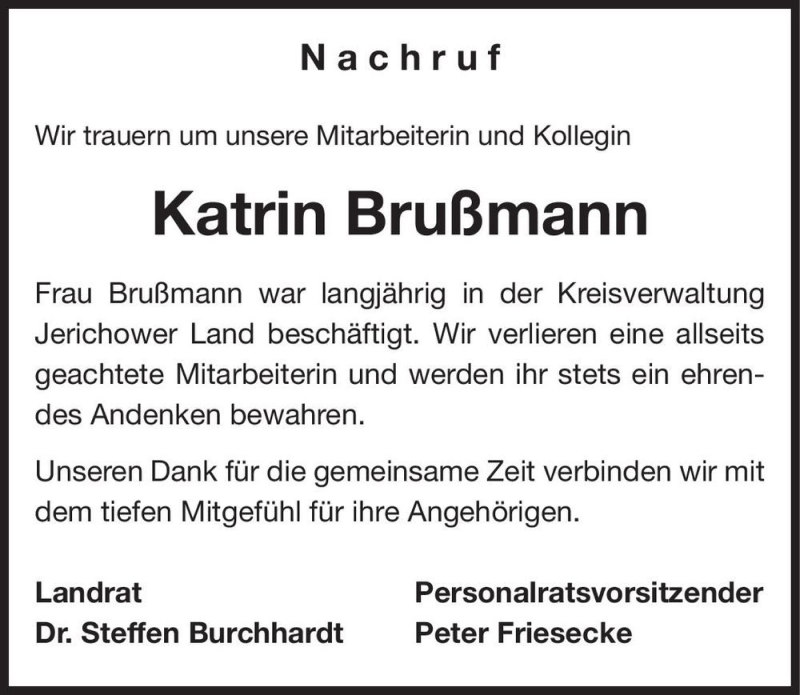  Traueranzeige für Katrin Brußmann  vom 16.05.2020 aus Magdeburger Volksstimme