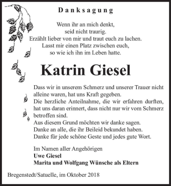 Traueranzeige von Katrin Giesel  von Magdeburger Volksstimme