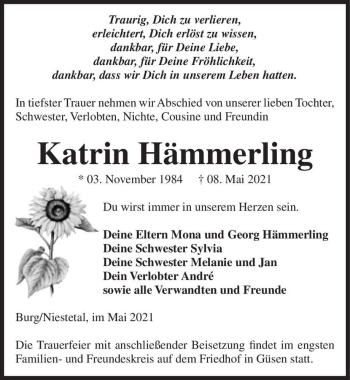 Traueranzeige von Katrin Hämmerling  von Magdeburger Volksstimme