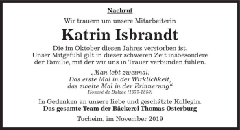 Traueranzeige von Katrin Isbrandt  von Magdeburger Volksstimme
