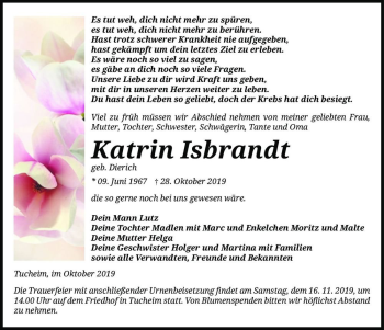 Traueranzeige von Katrin Isbrandt (geb. Dierich)  von Magdeburger Volksstimme