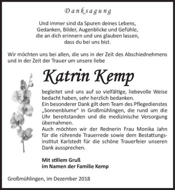 Traueranzeige von Katrin Kemp  von Magdeburger Volksstimme