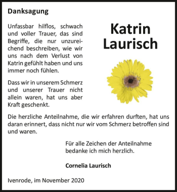 Traueranzeige von Katrin Laurisch  von Magdeburger Volksstimme