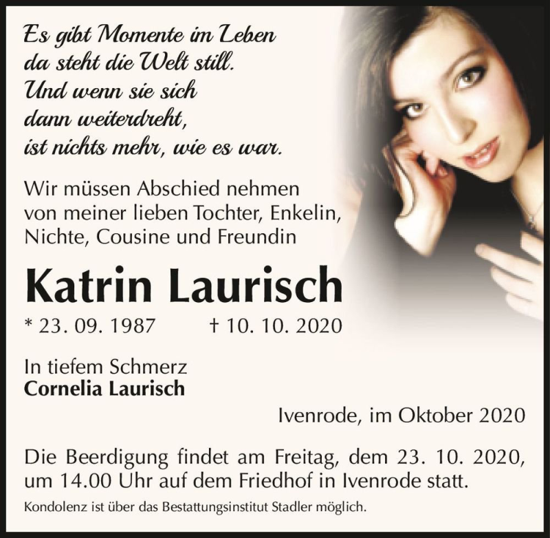  Traueranzeige für Katrin Laurisch  vom 14.10.2020 aus Magdeburger Volksstimme