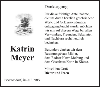 Traueranzeige von Katrin Meyer  von Magdeburger Volksstimme