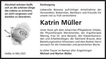 Traueranzeige von Katrin Müller  von Magdeburger Volksstimme