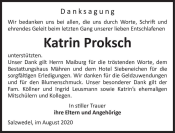 Traueranzeige von Katrin Proksch  von Magdeburger Volksstimme