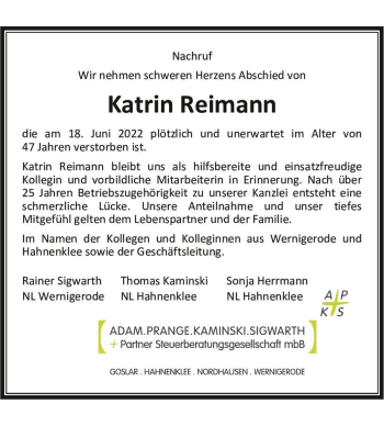 Traueranzeige von Katrin Reimann  von Magdeburger Volksstimme