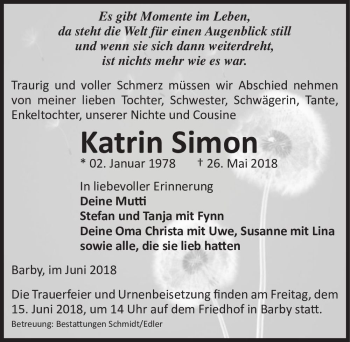 Traueranzeige von Katrin Simon  von Magdeburger Volksstimme