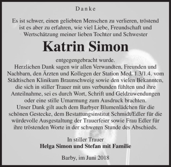 Traueranzeige von Katrin Simon  von Magdeburger Volksstimme
