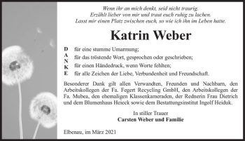 Traueranzeige von Katrin Weber  von Magdeburger Volksstimme